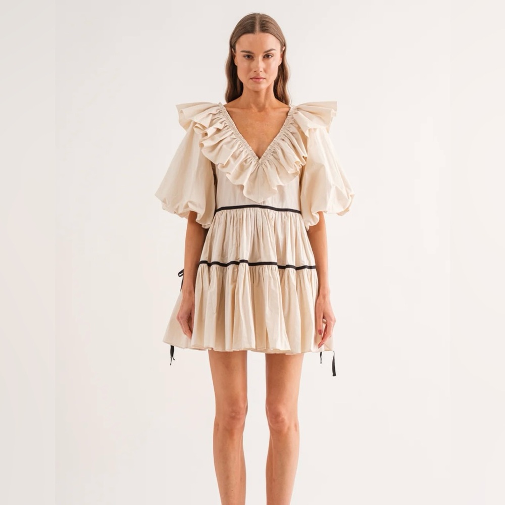SOLD Elegant Cream Ruffle Mini Dress